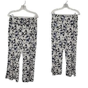 Robert Louis Womens Blue White Floral Wide Leg Faux Belt Pants Stretch Boho L